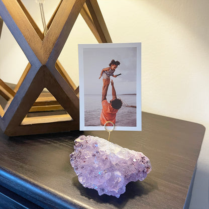 One of a Kind Amethyst Crystal Geode Business Card Holder - Desk Photo Stand