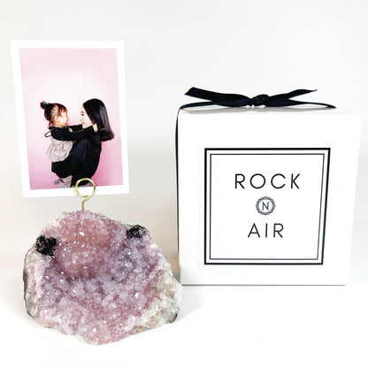 One of a Kind Lavender Amethyst Crystal Geode Photo Display - Desk Picture Holder