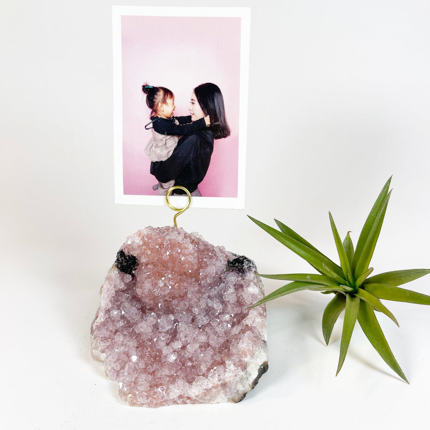 One of a Kind Lavender Amethyst Crystal Geode Photo Display - Desk Picture Holder