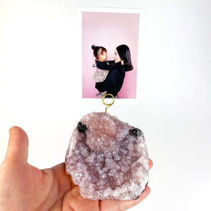 One of a Kind Lavender Amethyst Crystal Geode Photo Display - Desk Picture Holder