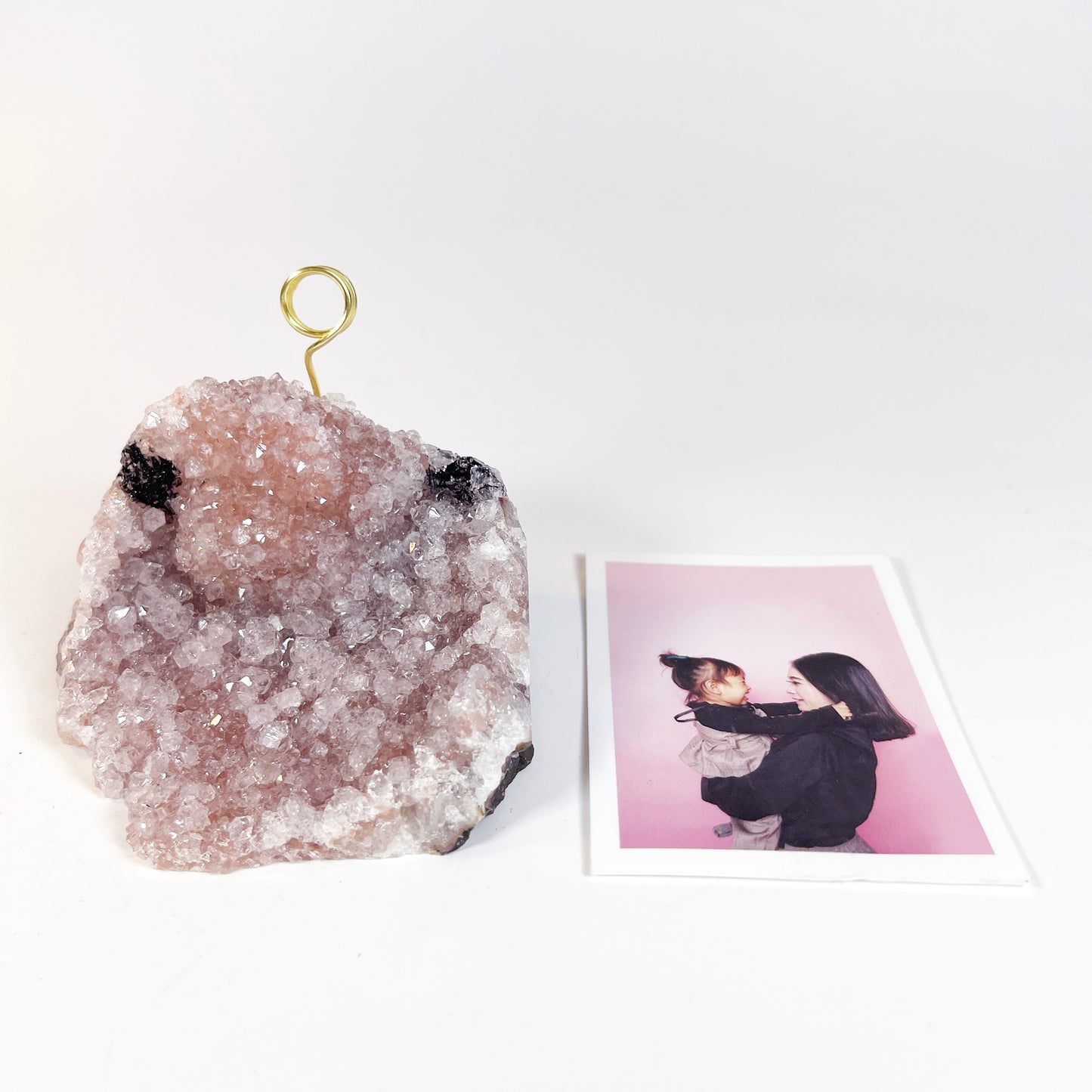One of a Kind Lavender Amethyst Crystal Geode Photo Display - Desk Picture Holder