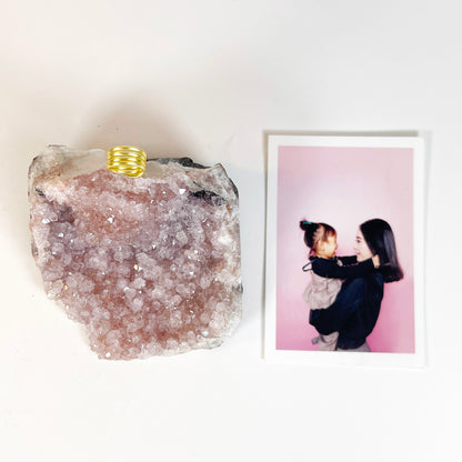 One of a Kind Lavender Amethyst Crystal Geode Photo Display - Desk Picture Holder