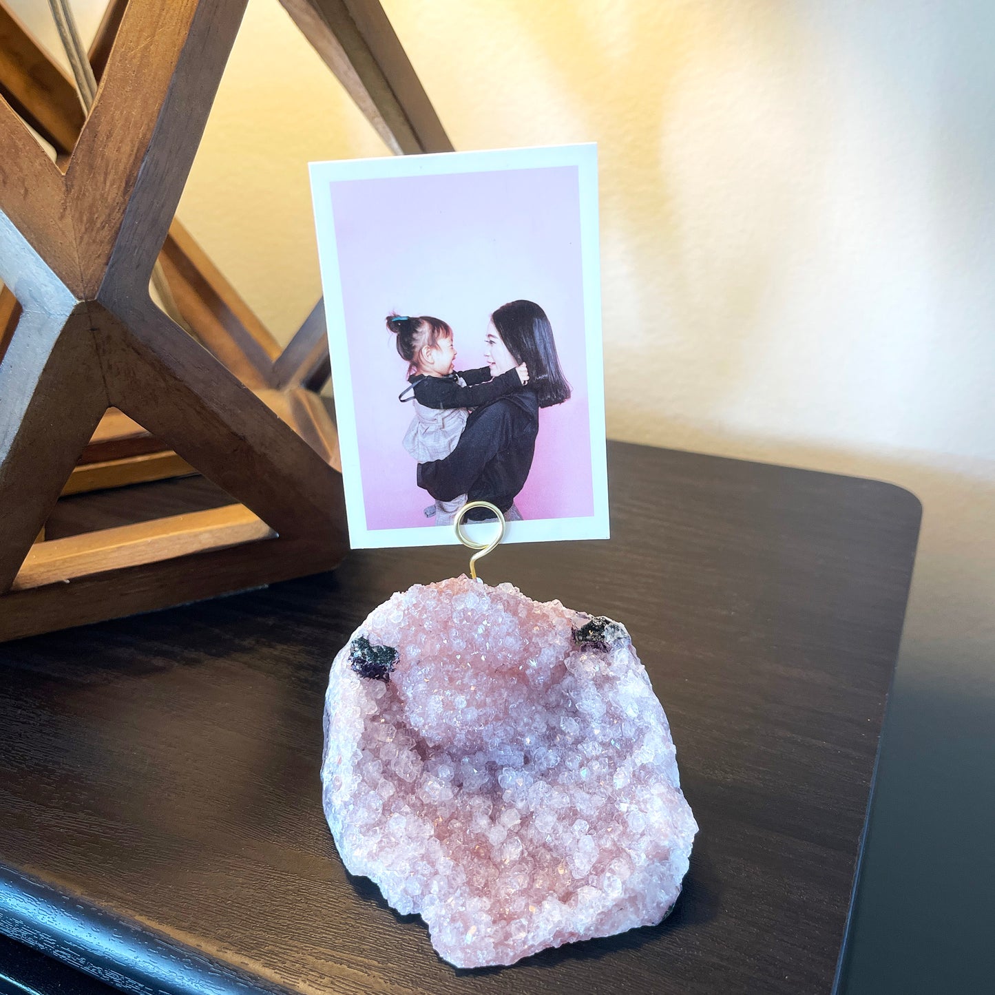 One of a Kind Lavender Amethyst Crystal Geode Photo Display - Desk Picture Holder