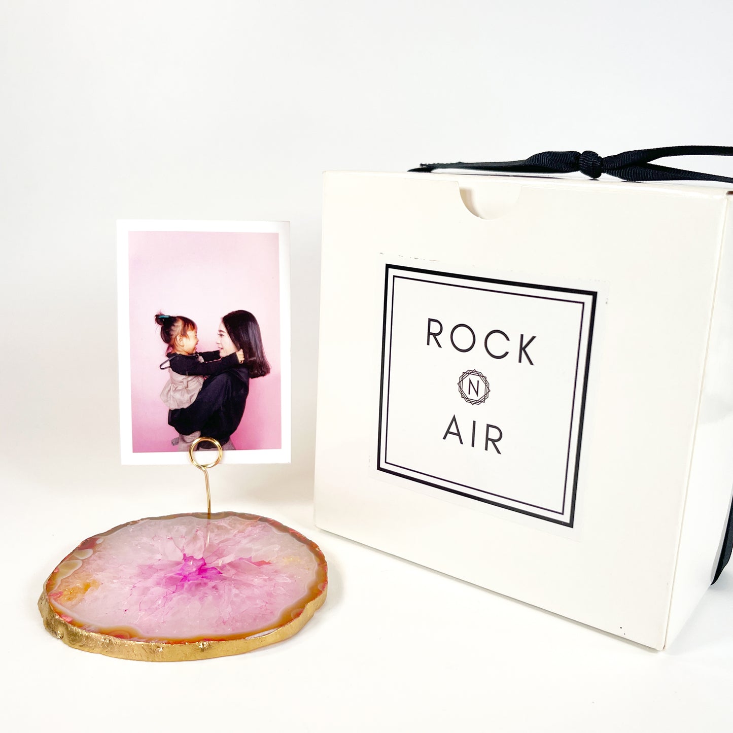Pink Agate Slice Crystal Photo Stand/Picture Holder for Home or Office