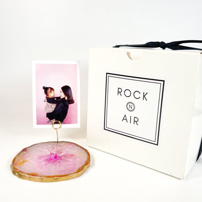 Pink Agate Slice Crystal Photo Stand/Picture Holder for Home or Office