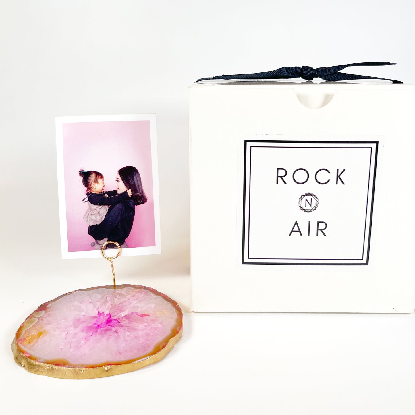 Pink Agate Slice Crystal Photo Stand/Picture Holder for Home or Office