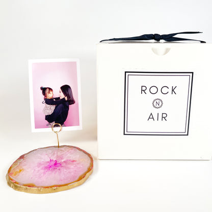 Pink Agate Slice Crystal Photo Stand/Picture Holder for Home or Office