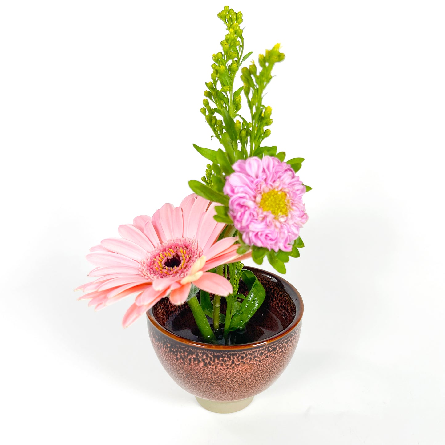 Small Red Speckled Porcelain Ikebana Vase with Flower Frog – Japanese Inspired Design