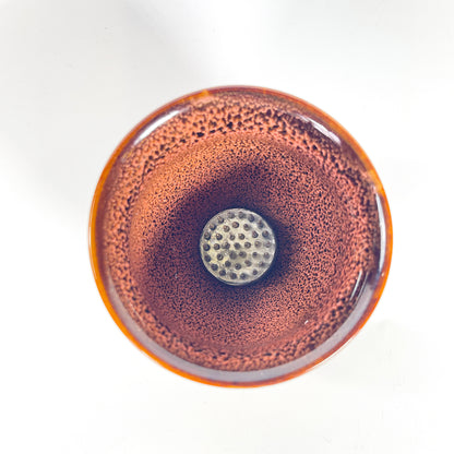 Small Red Speckled Porcelain Ikebana Vase with Flower Frog – Japanese Inspired Design