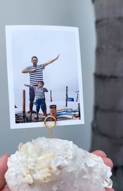Unique Picture Holder or Photo Stand for Home or Office - Raw Clear Quartz Crystal