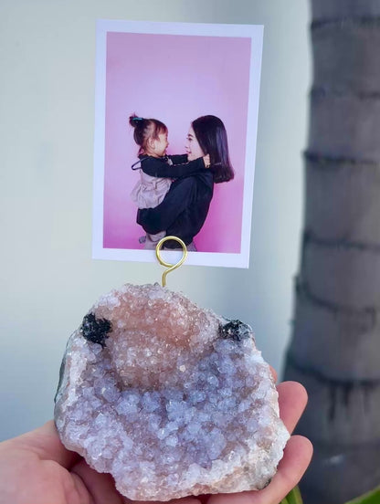 One of a Kind Lavender Amethyst Crystal Geode Photo Display - Desk Picture Holder