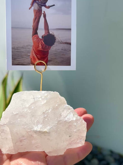 Raw Clear Quartz Crystal - Unique Picture Holder or Photo Stand for Home or Office