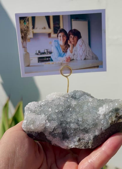 Light Gray Amethyst Crystal Photo Stand - Unique Picture Holder for Home or Office