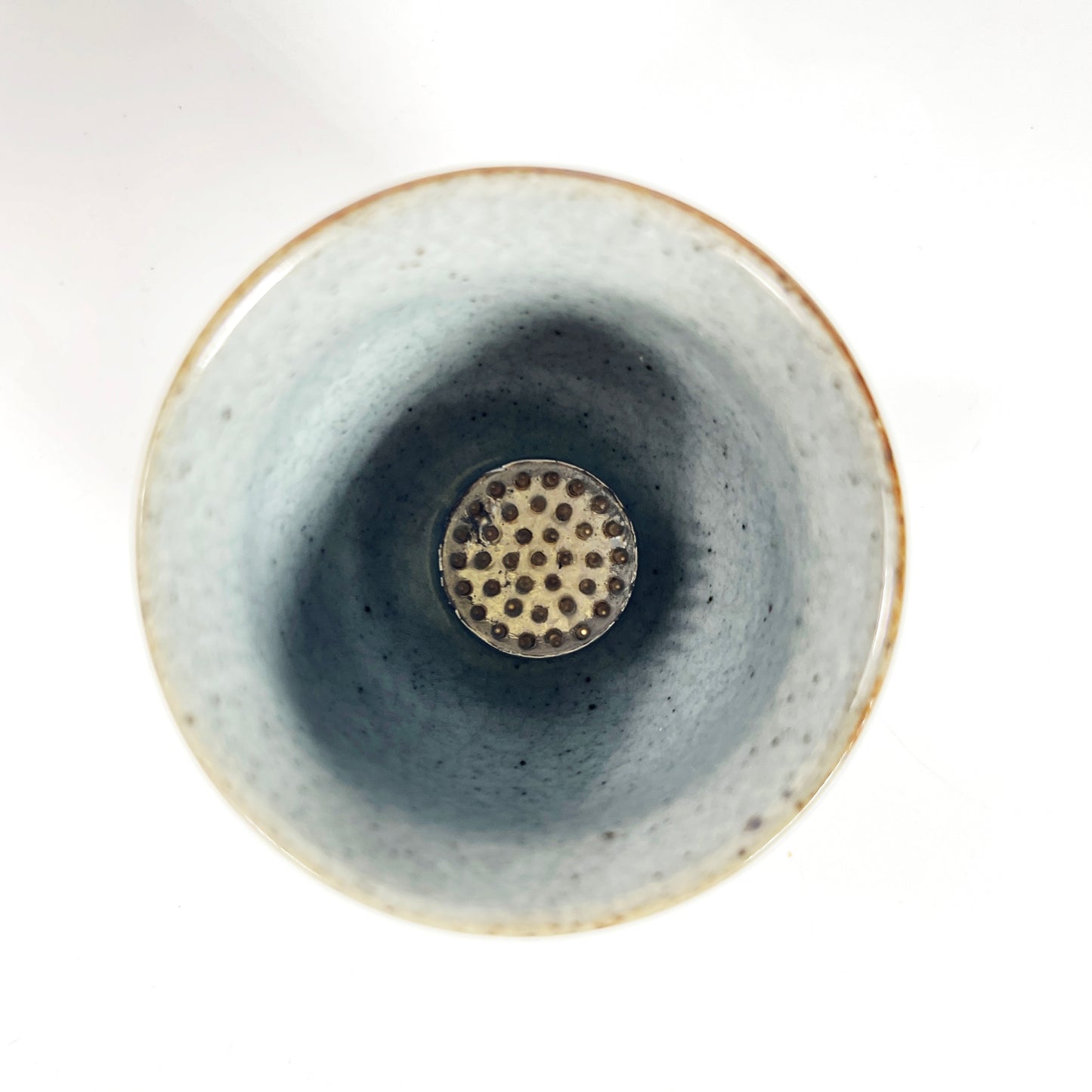 Mini Gray with Floral Motif Porcelain Ikebana Vase with Flower Frog – Japanese Inspired Flower Holder